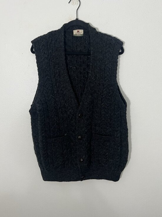 Carraigdonn Sweaters - Carraig Donn Dark Gray Sleeveless Button Down Wool Cardigan Sweater Vest Size XL